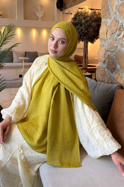 Diamond Pattern Aura Cotton Jacquard Shawl Oil Green
