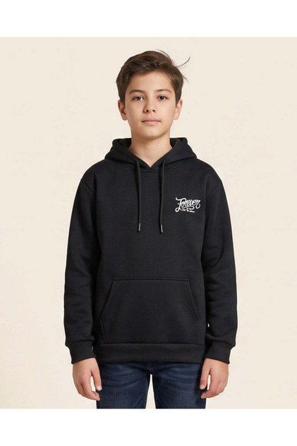 Senior Boys Black Printed Hooded Sweatshirt