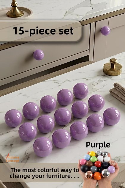 15 Pcs Hard Plastic Knob Round Ball Lilac Cabinet Furniture Kitchen Cupboard Drawer Handle Knob Handles