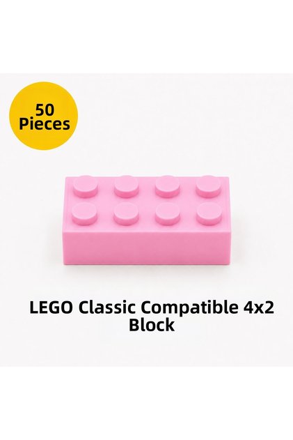 Lego Compatible Classic 50 Pieces Light Pink Color 4X2 Brick Block Spare Part