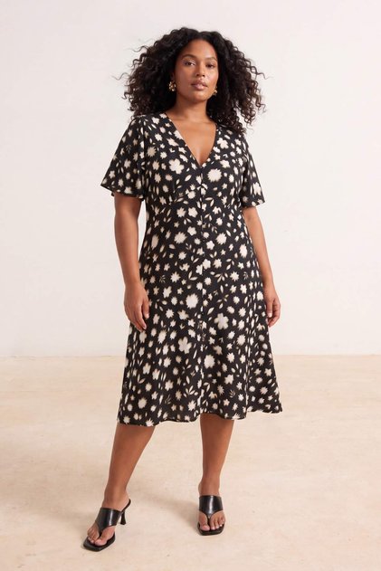 Black Shally Woven Large Size Dress Tbbss23Ah00101