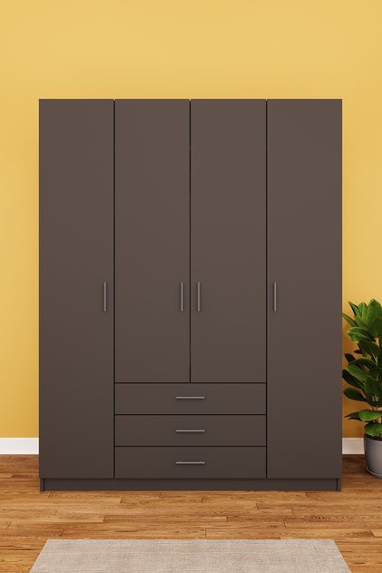 Lüks 4 Kapaklı 3 Çekmeceli Gardırop %100 MDF Askılı Düzenleyici Elbise Dolabı G02