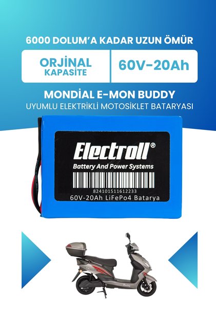 Mondial E-Mon Buddy Uyumlu Batarya LiFePO4 60V 20Ah Elektrikli Motorsiklet Bataryası