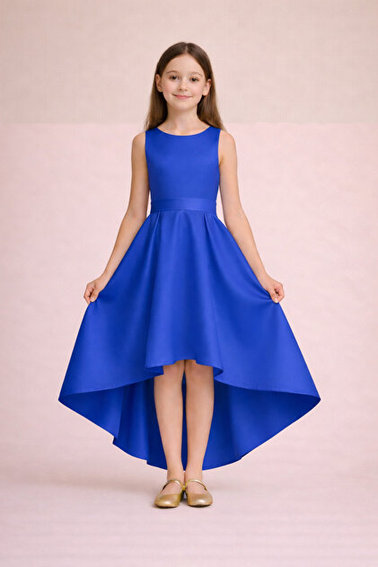 yunn⭐︎kids LIFE nsmkidslife Kız Çocuk Abiye Elbise – Saks Renk Asimetrik Kesim