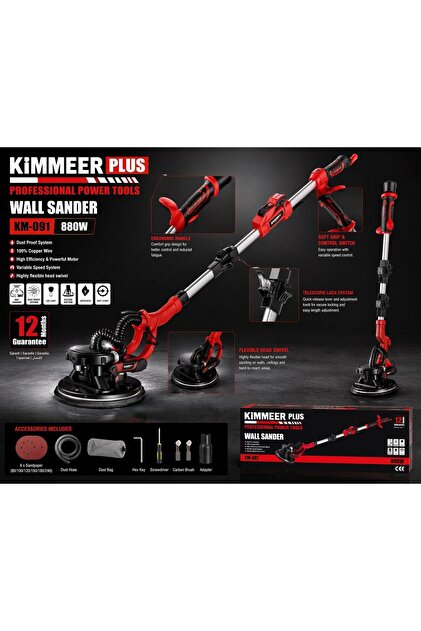 KİMMEER PLUS 360'Ledli 850W Pro Alçıpan Zımpara Makinası Toz