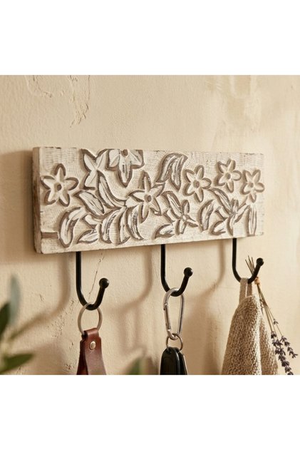 Wall Hooks – Floral White Carved Wooden Hangers | Hooks For Hanging Clothes Keys Coats | Key Hanger For Wall | Door Hanger | Wall Hanger | Hanger Hook | Wall Hooks for Hanging