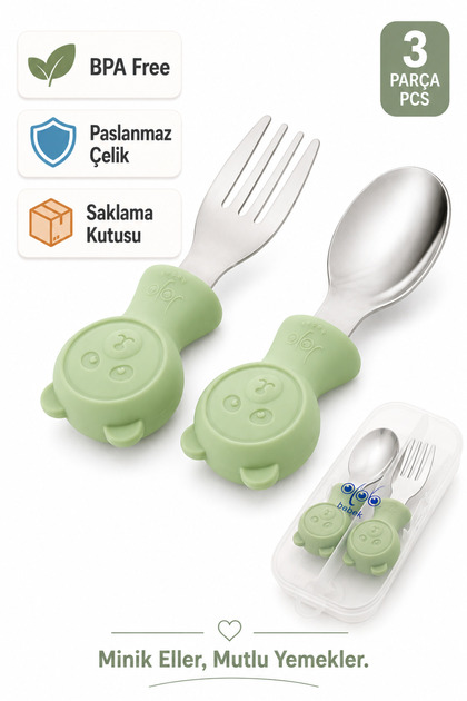 jojobebek Premium Çocuk BPA Free Kaliteli Silikon Saplı Paslanmaz