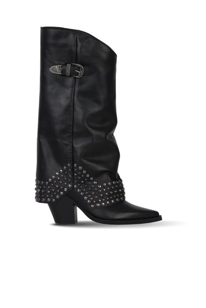 Black Leather Women's Heeled Boots 39Wc2376