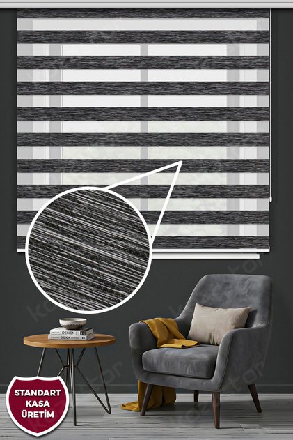 Koyu Gri Bambu Zebra Stor Güneşlik Perde