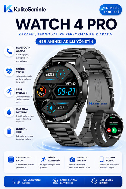 Tinytek Wave VN4 Alpha Akıllı Saat – 3 Kordonlu, NFC Destekli
