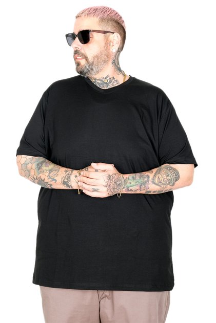 Ανδρικό T-Shirt Μεγάλου Μεγέθους Lycra με λαιμόκοψη V 20150 Μαύρο