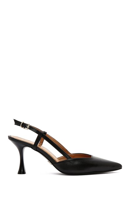 Women's Black Open Back Stiletto, Heeled Leather Shoes 26Pfd160118