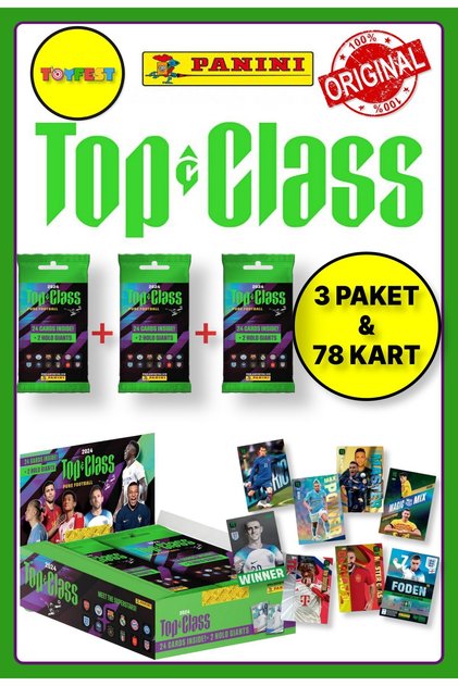 Panini Fifa Top Class 2024 Fat Pack Football Player Cards + 3 Packs (72 Cards + 6 Holo Giants Cards)
