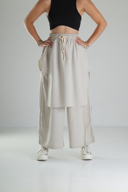 Women's Beige Oversized Tokyo Style Wide-Leg Trousers COC1276