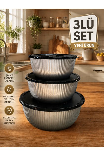 3-Piece Storage Container Set – Multi-Purpose Kitchen Organizer Storage Container with Lid – Set of 3 from Small to Large