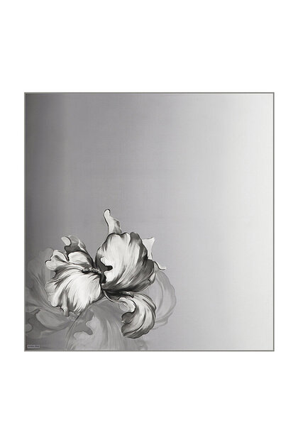 Grey Iris Pattern Twill Silk Scarf