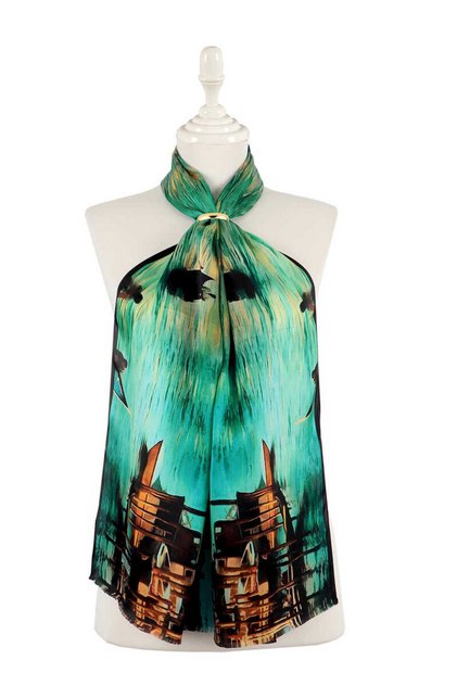 Water Green Venetian Silk Painting Scarf