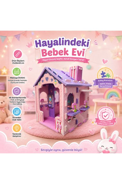 EVA Pembe Oyuncak Bebek Evi - Kendin Yap