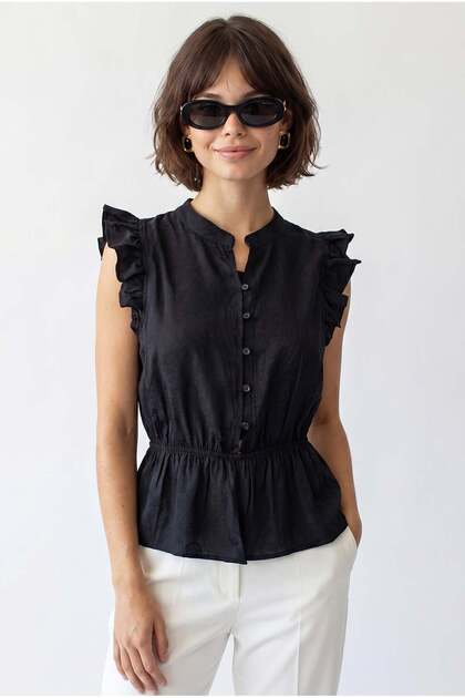 4921 Women's Flounce Collar Jacquard Peplum Blouse Black