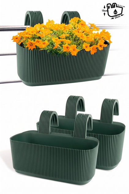2'li Pera Askılı Balkon Saksısı Seti 3,2 Litre (29cm) Ayarlanabilir Denge Aparatlı ve Kelepçeli
