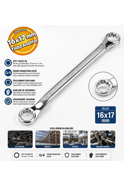 Terafix Tera Parlak İki Ağız Yıldız Anahtar 16x17 mm - Fiyatı