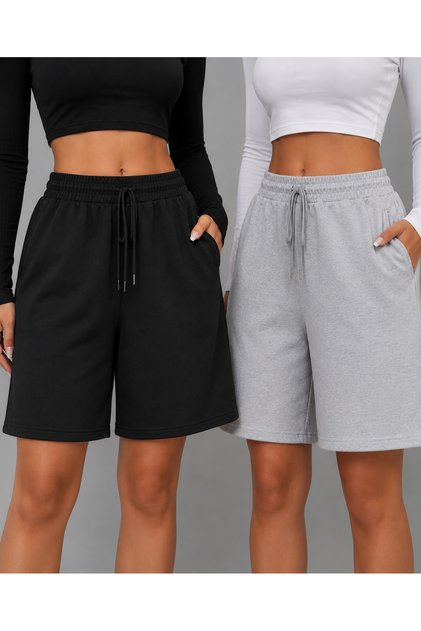 2 kusy (šortky) Černošedé dámské oversize šortky Bermuda Pohodlný střih proti pocení