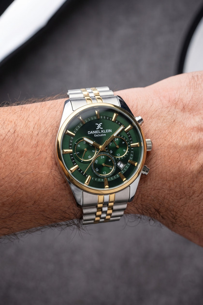 Daniel Klein Exclusive Çift Renk Çelik Altın Bilezilki Yeşil