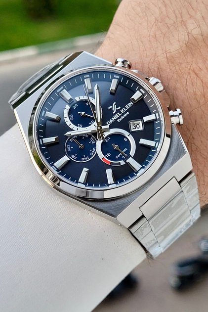 Dial in Navy Blue, Strap in Gray Color, Same as in the Image, 44 mm Men's Wristwatch