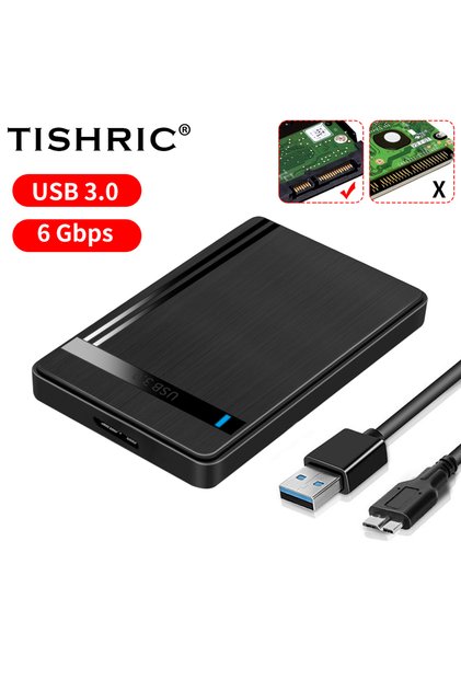 علبة TISHRIC HDD سوداء اللون مزودة بمنفذ SATA إلى USB3.0 HDD مقاس 2.5 بوصة تدعم سرعة 6 جيجابت في الثانية للهواتف المحمولة