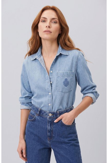 Açık İndigo Tencel Denim Gömlek
