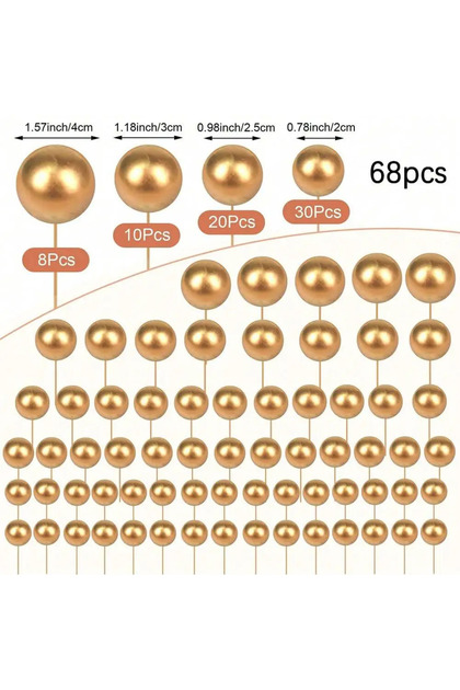 Gold 68pcs/set Gold Ball Mini Balloon Cake Hats Foam Decorated Spherical Cake Insert Hats for Birthd