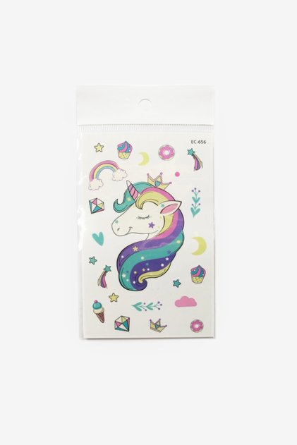 Çok Renkli Sevimli Unicorn Temalı Kız Çocuk Dövme