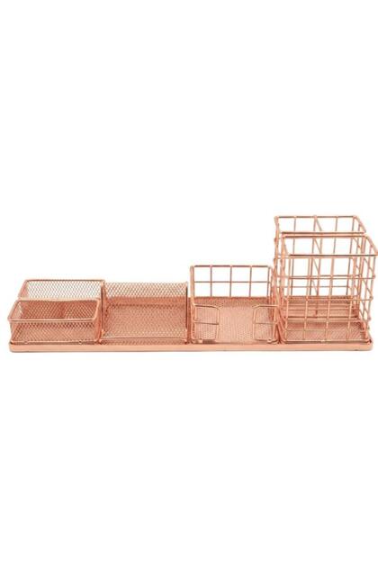 Rose Gold Metal Mesh Modüler Masaüstü Organizer Seti 7 Parça 37x10 cm 9519