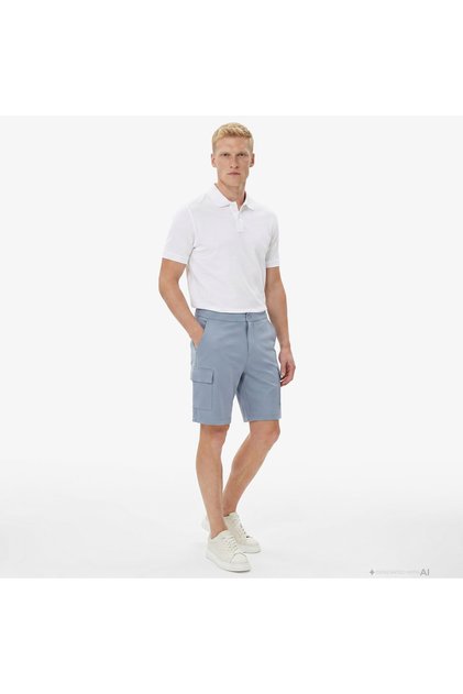 Erkek Mavi Regular Fit Kargo Şort