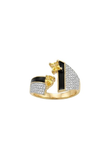 Black Enamel Design Gold Ring