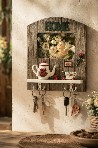 2070 Duvara Montajlı Dekoratif Anahtarlık Dolabı - Anahtar Askılığı Saklama Kabini 22X26,5cm