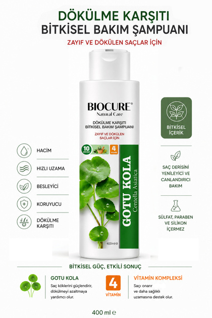 Anti-Hair Loss Gotu Kola Herbal Treatment Shampoo with 10 Herbs and 4 Vitamins for Weak and Shedding Hair