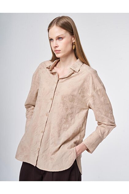 100% Cotton Embroidered Tunic Beige