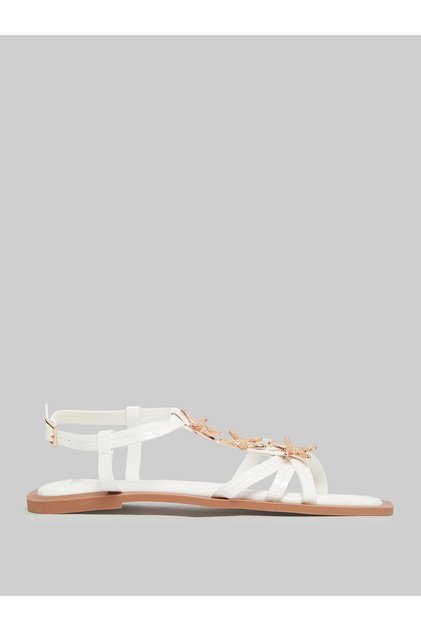 White Starfish Embellished Flat Sandals