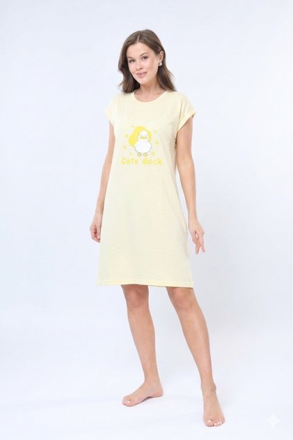 Patterned Combed Cotton Casual Dress Regular Cut - Home, Beach, Nightgown