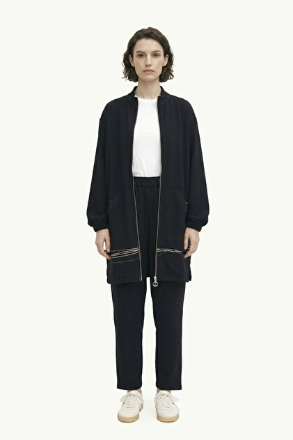 Zippered Pocket Detailed Sports Suit Black Suit 1944