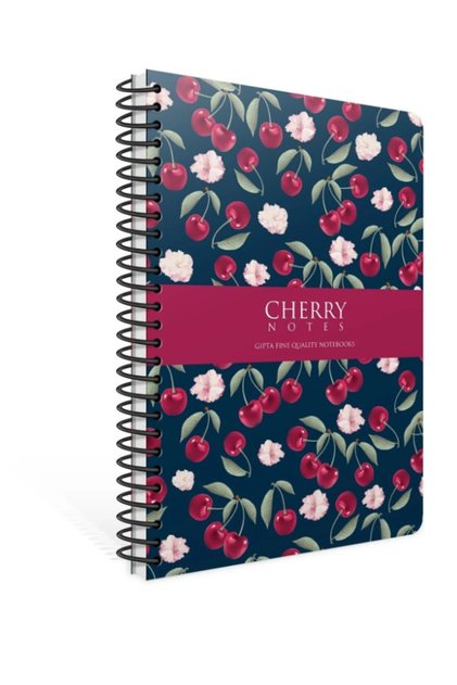Cherry Spiral Hard Cover Unlined Notebook 17X24 cm 120 Sheets 70 Gram Cream Paper