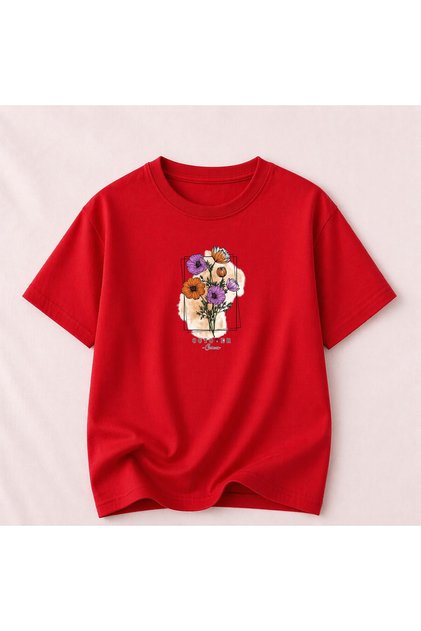 October Print Detailed Women's Crew Neck Cotton T-Shirt