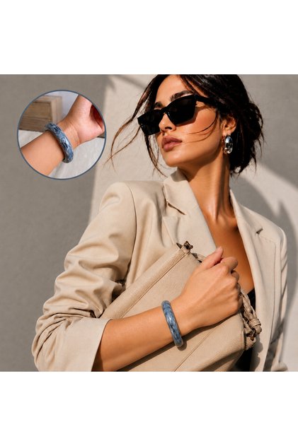 Gray Color Trend Vintage Bone Resin Marble Patterned Zarax Model Bracelet Women's Bracelet
