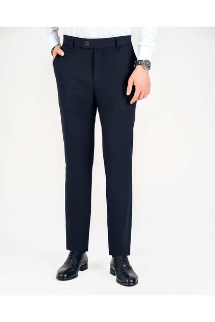 Slim Fit Patterned Metal Buttoned Trousers Navy Blue T14920