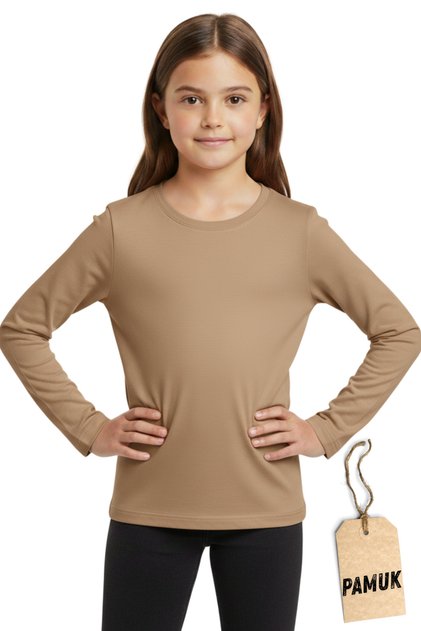 Dark Brown Long Sleeve Kids T-Shirt - Cotton Combed Anti-Sweat Premium Brown Kids T-Shirt