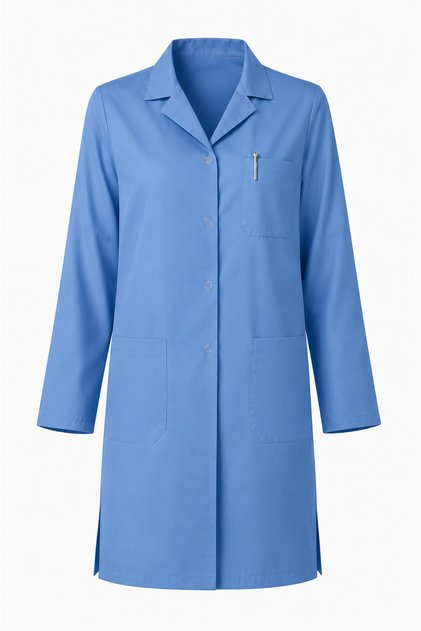 Unisex Blue Snap Fastener Long Sleeve Medical Gown Teacher's Gown Doctor's Gown