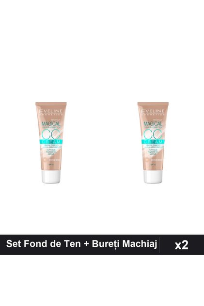 Set 2 Fond de Ten Eveline CCC Magical 53 Medium Beige 30ml + 2 Bureți Machiaj