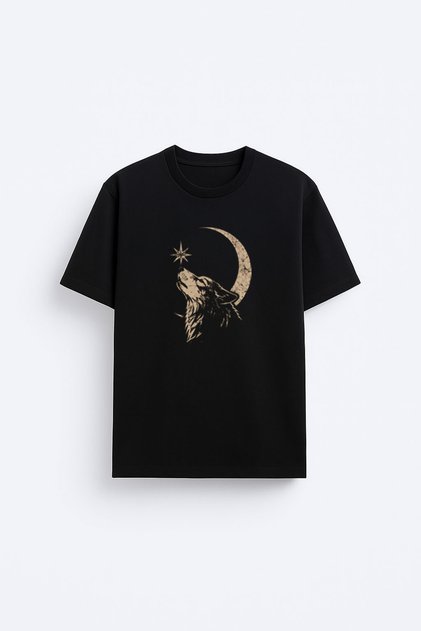 Turkish Bokzurt Kurt Printed 100% Cotton Fabric Black T-Shirt