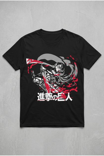 Attack on Titan Levi Ackerman Action Design Black Standard Fit T-Shirt